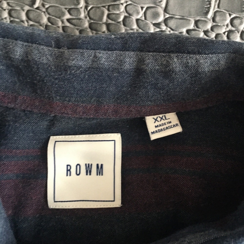 ROWM Flannel Shirt Mens 2XL Maroon Blue Stripe Flannel Long Sleeve Button Up - Picture 4 of 11